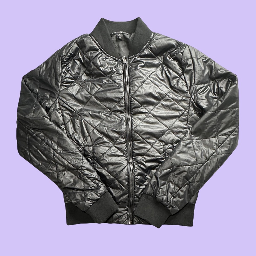 Romeo + Juliet Couture Jacket Womens Medium Quilted Bomber Black Full Zip